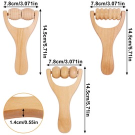 ZHMEINA 3Pcs Wood Therapy Massage Tools, Wooden Massage Roller, Muscle Roller Stick, for Relaxes Thigh, Leg, Hands Full Body Muscle Men Women Wooden Bead Massage Tool