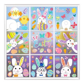 9 Pcs Easter Window Stickers, Easter Bunny Reusable Easter Window Stickers Decorations, Window Sticker for Office, Home Party Decoration Supplies
