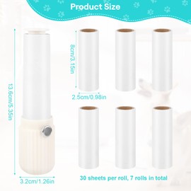 Lint Roller, Extra Sticky Lint Roller, Mini Portable Lint Roller for Removing Cat Hair, Dog Hair from Clothes, Sofas and Beds - 30 Sheets/Rolls (7 Rolls with 1 Dispenser)