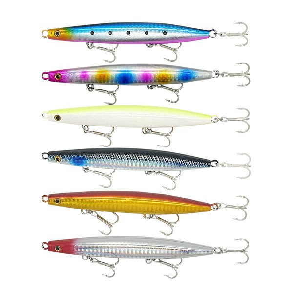Orurdo qb100218a01n0 Fishing Tackle Long Sinking Pencil, 1.4 oz (40 g), 6 Color Set, Jig-like Distance Reaching Targets, Flounder, Flounder, Flounder, Open Sea Shore Games, A Color