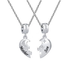GMXLin Mother and Daughter Heart Charm Necklace Set for 2 Love Heart Pendant for Mom Birthday (Mother Son Moon)