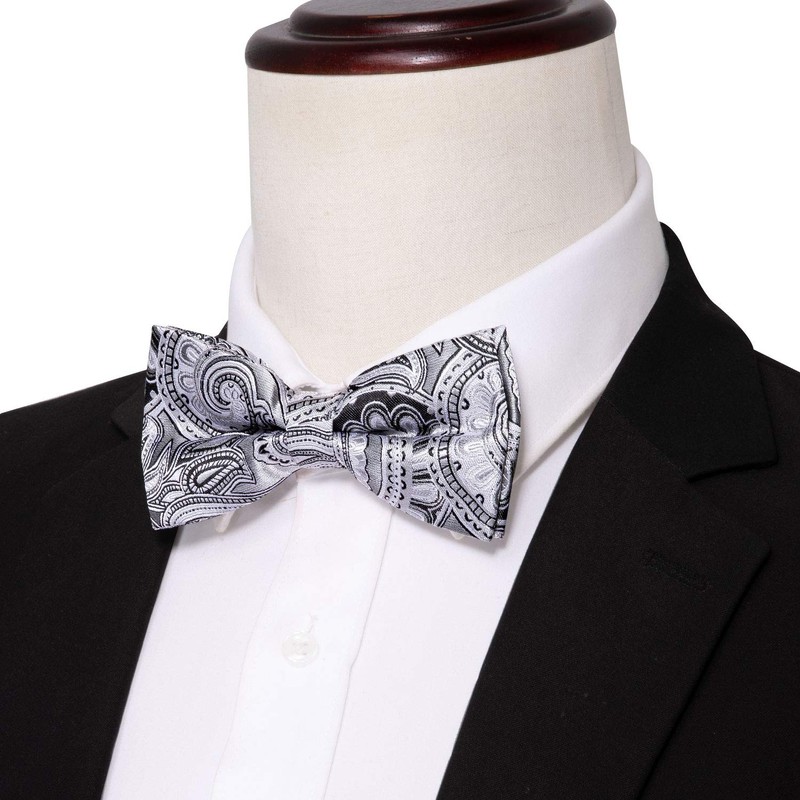 Barry.Wang Mens Silver Cummerbund Bow Tie Set, Silk Cummerbund Pretied