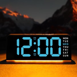 Amandir Digital Alarm Clocks Bedside, Large LED Temperature Date Display, 3 Levels Adjustable Brightness Dimmer, Alarm Clock with USB Port to Use, Dual Alarms,Loud Alarm Clock for Heavy Sleepers