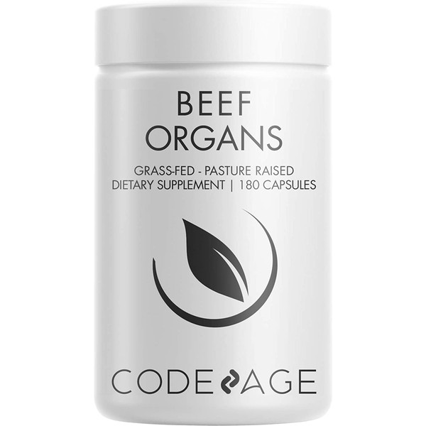 Codeage Grass Fed Beef Organs Supplement – Glandulars Supplements - Freeze Dried, Non-Defatted, Desiccated Liver, Heart, Kidney, Pancreas & Spleen Bovine Pills – Beef Vitamins - Non-GMO -180 Capsules