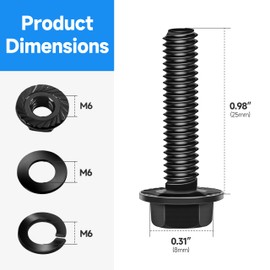 Marysino (10Sets) M6 Bolt x 25mm Flanged Hex Head Bolts, External Flange Hex Drive M6 Screws, Class 10.9 Black Zinc Plated Alloy Steel Metric M6x1.0 Bolts Kit