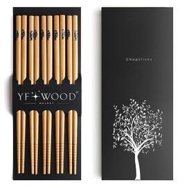 YFWOOD 5 Pairs of Classic Bamboo Chopsticks with Unique Print, Reusable Chopsticks Gift Set, Natural Bamboo Chopsticks, Dishwasher Safe,Non-Slip,8.85 Inch (Blue Fish)