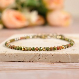 Unbranded Unakite Crystal Gemstone Dainty Bracelet Minimalist Healing 3mm Faceted Beads