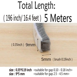 Weather Stripping Brush for Sliding Windows/Doors Frame Side,Pile Self Adhesive Weatherstrip Seal Strip Sealer Draft Stoppers (16.5ft x11/32 x 3/16 Brush inch, Grey)