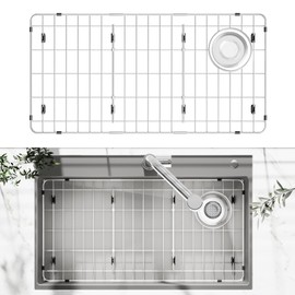 jkxoo 28-1/4" x 14-1/4" x 1-1/4" Metal Stainless Steel Sink Protectors for Kitchen Sink, Sink Rack for Bottom of Sink with Side Drain, Sink Grate for Bottom of Kitchen Sink with Sink Strainer