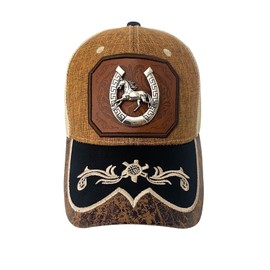 TOPACC Western Trucker Hat for Women Men Horseshoe Vintage Cowboy Country Hats Cute Cap for Western Outfit A-Brown