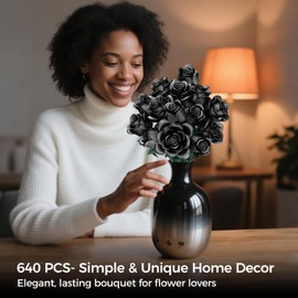 Juego de construcción de ramo de rosas negras, colección botánica de flores artificiales, bloque de construcción para adultos, regalo para Halloween, temática gótica, flores artificiales retro
