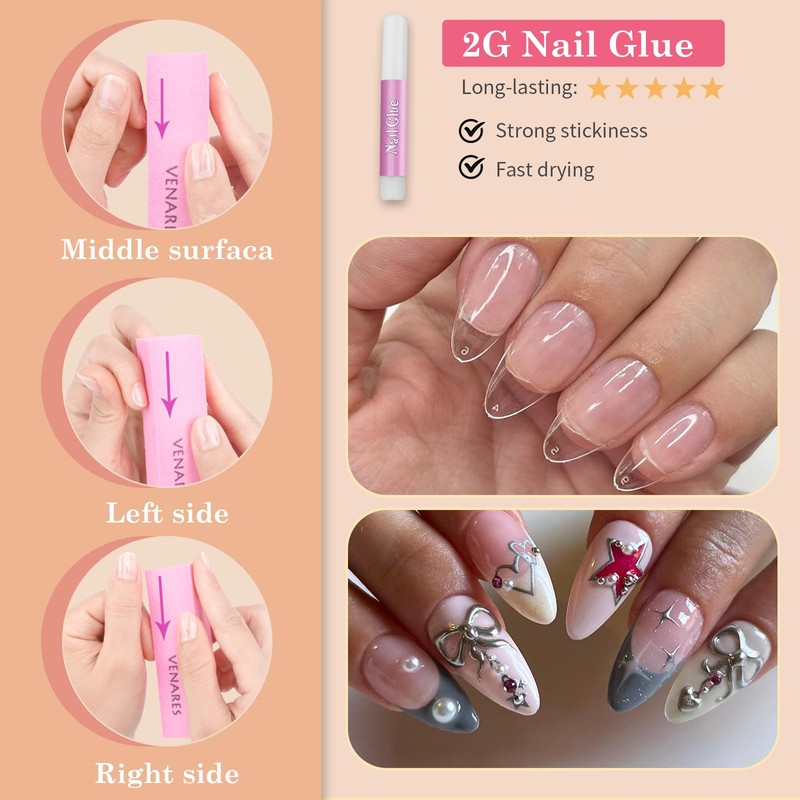 Venares Nail Tips Set, 120 Pieces Tips for Gel Nails,