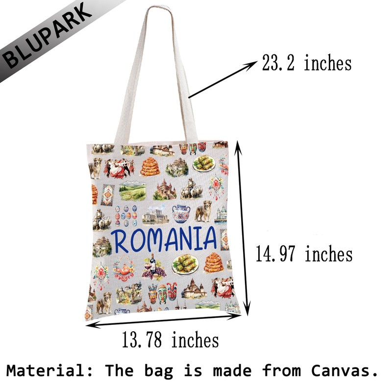 BLUPARK Romania Shopping Bag Romania Travel Gift Romania Themed Tote
