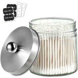 SheeChung Bathroom Organizers and Storage - 1Pack Qtip Holders Bathroom Canister Apothecary Jars for Cotton Swabs, Rounds, Balls, Qtips,Makeup Sponges, Flossers,Bath Salts - Brushed Nickel