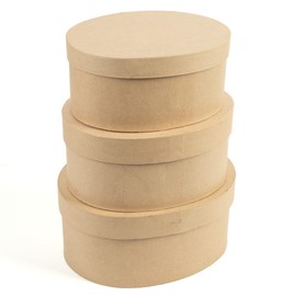 Factory Direct Craft Paper Mache Oval Shaped Box Set-(3 Pieces) Premade Oval Boxes Includes Lids. Ready to Decorate, Easy to Decoupage, Paint, Glitter & More