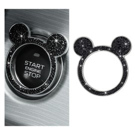 Wevdn Bling Car Engine Start Button Cover, Rhinestone Ring Start Button Cover Sticker, Little Cute Key Ignition & Knob Ring Decoration, Sparkling Car Interior Accessories for Women (Black)