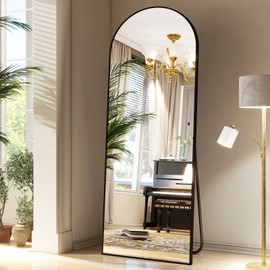 65"x24" Arch Floor Mirror, Full-Length Wall Mirror with Stand - Black, Aluminum Alloy Frame, Ideal for Bathroom, Dressing Room - Hanging or Leaning Arched-Top Design - Full Body Mirror for Bedroom
