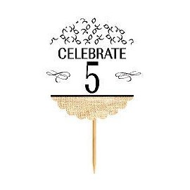 5th Birthday / Anniversary Novelty Burlap Cupcake Decoration Picks -12pack