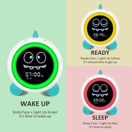 Kids Alarm Clock, Toddler Sleep Training Clock with Night Lights, Sound Machine, Time to Wake Grow Clock for Children (Green)