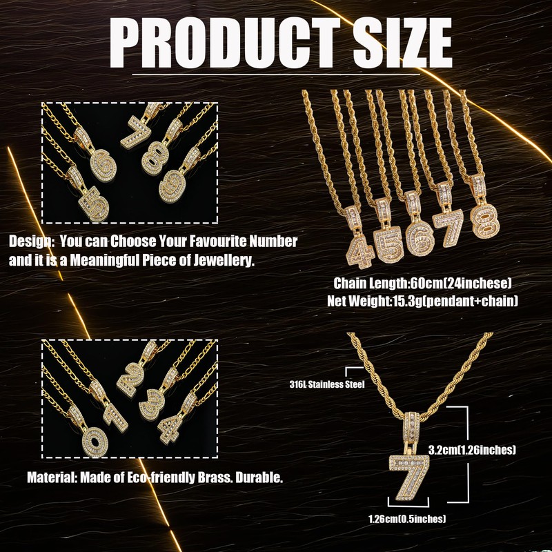 Wisbal Number Pendant Brass Gold Plated 0~9 lucky Number Necklace