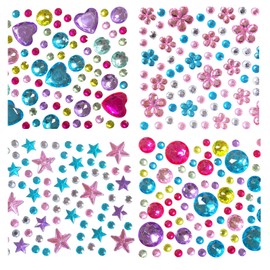 AWOCAN 4 Sheets Gem Stickers Jewels for Crafts Bling Rhinestones Colorful Face Makeup Stickers Assorted Shapes Jewels (Mixed-1)