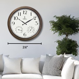 Outdoor Clocks for Patio Large Waterproof with Thermometer - 24 inch Indoor Outdoor Wall Clock with Temperature and Humidity Combo - Weatherproof, Accurate & Easy to Read for Pool, Garden & Home Decor