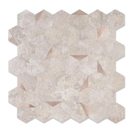 OYASIMI 1-Sheet Hexagonal Peel and Stick Backsplash, Seamless Design Beige Stone Kitchen Backsplash Wall Tiles, Stone Surface Waterproof Stick on Tile for Bathroom, RV, Fireplace