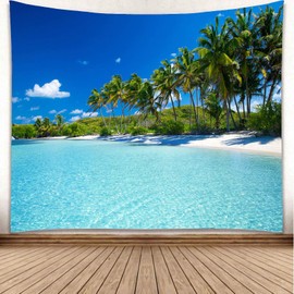 YISURE Ocean Tapestry Wall Hanging Sea Beach 108 x 80 Inch Extra Large Wall Hanging Tropical Nature Blue Sky Clear Water Wall Rugs