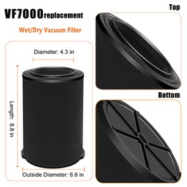 LVJUSEN VF7000 Replacement Filter for Ridgid Shop Vacuums 5-20 Gallon, Wet Application Filters Fits Rigid Wet Dry Vac, Wet Pick Up Filter for Husky Shop Vacuum Filter 6-9 Gallon- 2 Pack