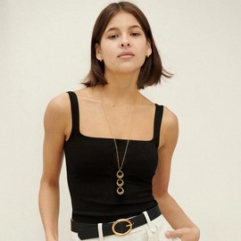 Aobei Pearl Long Pendant Necklaces for Women 18K Gold Multi-Layer Circles Y Necklace Statement Long Chain Jewelry 27.5”+2”