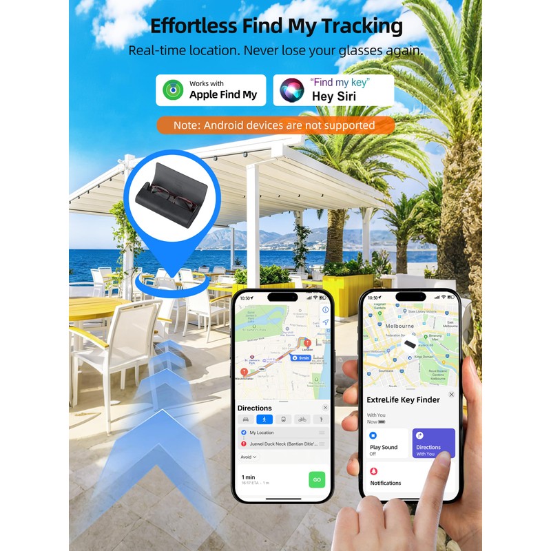 ExtreLife Smart Glasses Case, Works with Apple Find My, Rechargeable