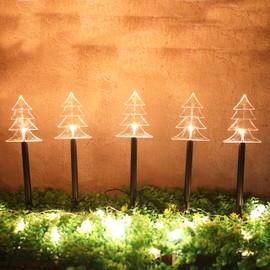 JOINTWIN Solar Christmas Tree Led Pathway Lights Waterproof for Lawn Yard Walkway Garden Decor Christmas Home Decoration Warm White Landscape Light - 5 Pack