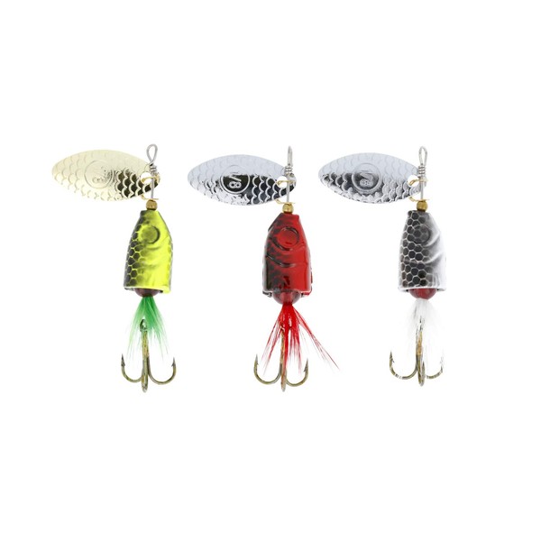 Eagle Claw Willow Spinners, 3 Spinners, Assorted Colors, Treble Hook