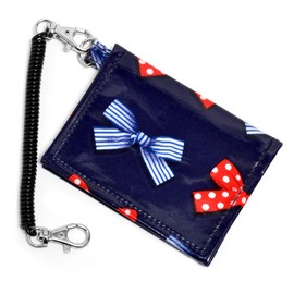 N5908300 Girls Kids Passcase Train Bifold with Coil Chain Hook Polka Dot Striped French Ribbon (Navy) Colorful Candy Style