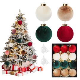 12PCS Velvet Ball Christmas Tree Ornaments - 3.15inch Brugundy Red & Cream & Green & Brown Xmas Tree Flocked Balls Ornaments Assortment for Party Garland Christmas Decorations