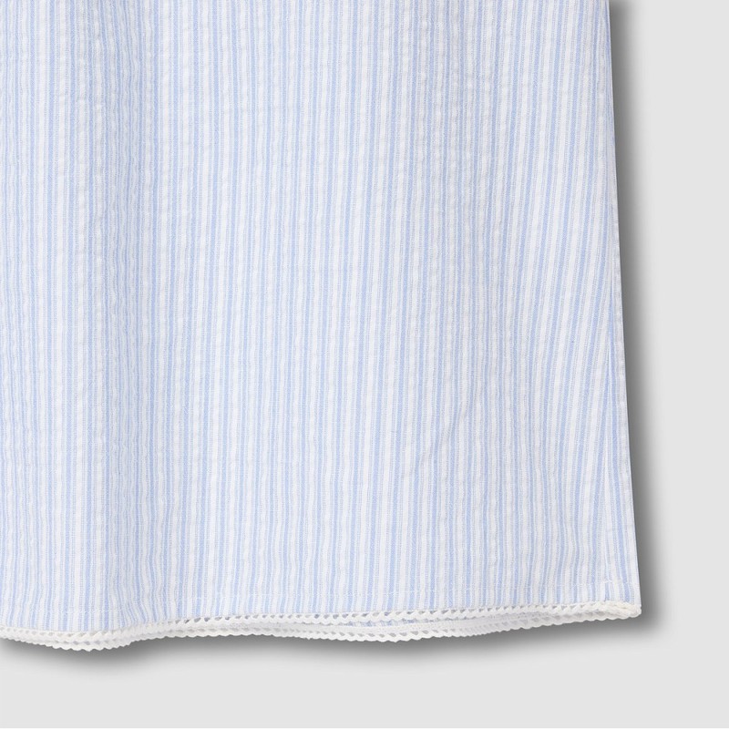 JAJU [JAJU] Women's Seersucker Shirring Short Sleeve Pajama Dress_Light Blue