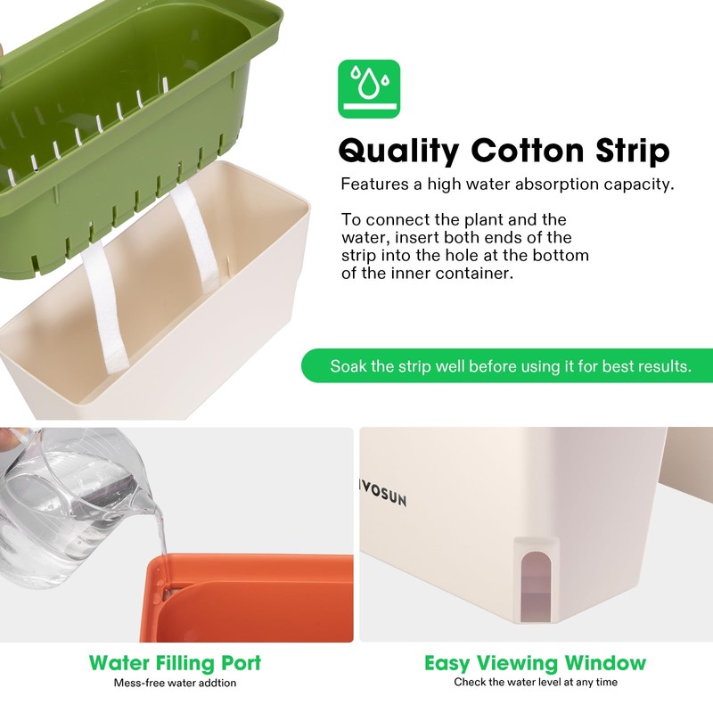 VIVOSUN Self-Watering Planters, 4-Pack 10.5 Inch Compact Rectangular Window Herb