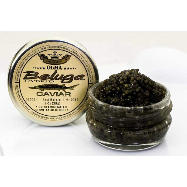 OLMA Beluga Hybrid Caviar - Rated Top Black Caviar in the World, Exclusively from OLMA - Overnight Delivery - 1 Ounce Glass Jar