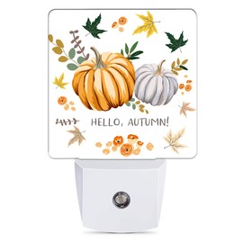 Jopowide Hello Autumn Night Light, Orange Pumpkins Night Lights Plug into Wall Decor for Bedroom, Bathroom, Hallway, Kitchen, Dusk to Dawn Sensor Nightlights for Boys Girls Women Men Room Gifts