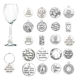 CNYMANY - 20 colgantes de copa de vino, con temática de texto inspirador, etiquetas con diseño de hebilla, para vino, cóctel, champaña, fiesta, regalos, suministros de decoración