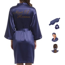 Y WJing Yi Jia Women Silk Bridesmaid Robes Ladies Satin Bride Robe Wedding Party Monograms Print Bridal Sleepwear - Size: One Size