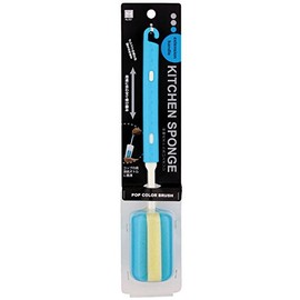 Kokubo Corporation Bottle Sponge with 2-Stage Adjustable Handle Length Telescopic Bottle Washing Sponge Blue 1 piece
