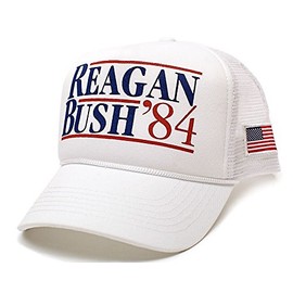 Back To Back World War Champs Reagan Bush 84 Hat USA Flag Unisex Adult Cap (White/White)