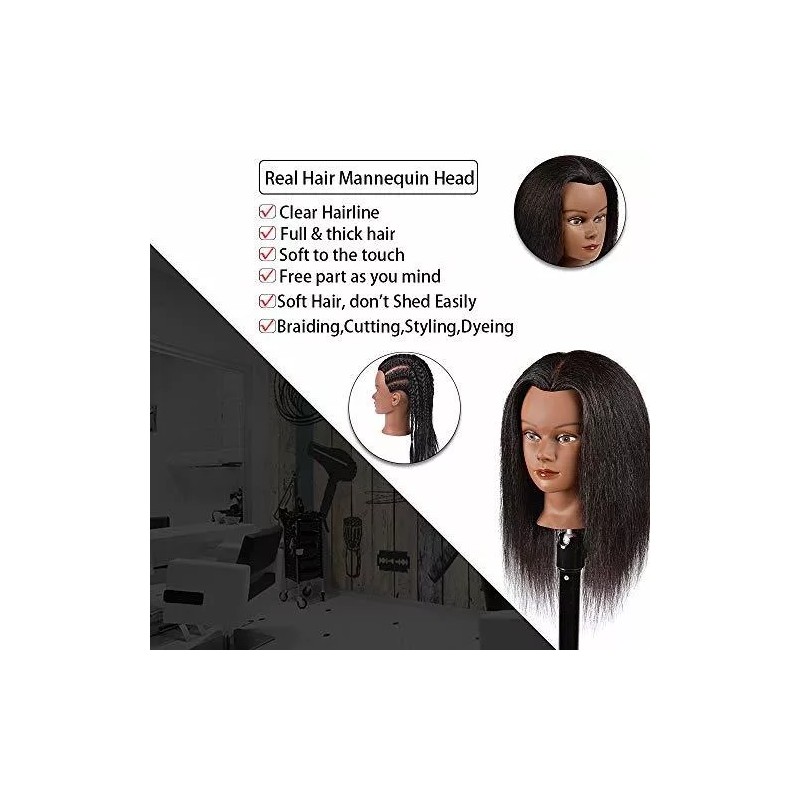 Pwwdada Maniqui Cabeza Cabello Natural Negro 40 Cm Pwwdada