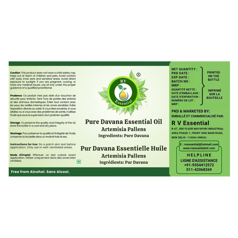 R V Essential Pure Davana Essential Oil 10ml (0.338oz)- Artemisia