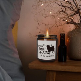 Mancheng-zi Pug Dog Candle, Pug Gifts for Women, Pug Gifts for Pug Lovers, Pug Mom Gifts, It's not Dog Hair It's Pug Glitter Scented Candles