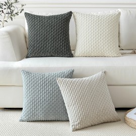 Sungeek Set of 4 Neutral Soft Corduroy Decorative Cushion Covers Boho Striped Throw Pillow Covers for Sofa Couch Living Room Patio Farmhouse Home Decor Pillow Cases 45x45cm