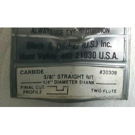 BLACK+DECKER B&D 3/8" Straight Carbide Router Bit, 2 Flute, #30309, NEW, Original PKG.