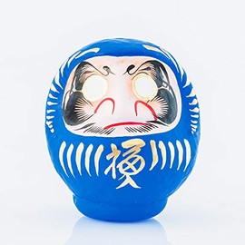 Daruma Japanese Amulet 12 cm Papier Mache Size 2 (Blue)