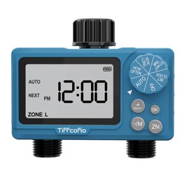 TiFFCOFiO Sprinkler Water Timer Outdoor, 2 Outlets Digital Pogrammable for Garden Hose, Irrigrtion Timer with Rain Delay and Manual Mode (1 Pack)